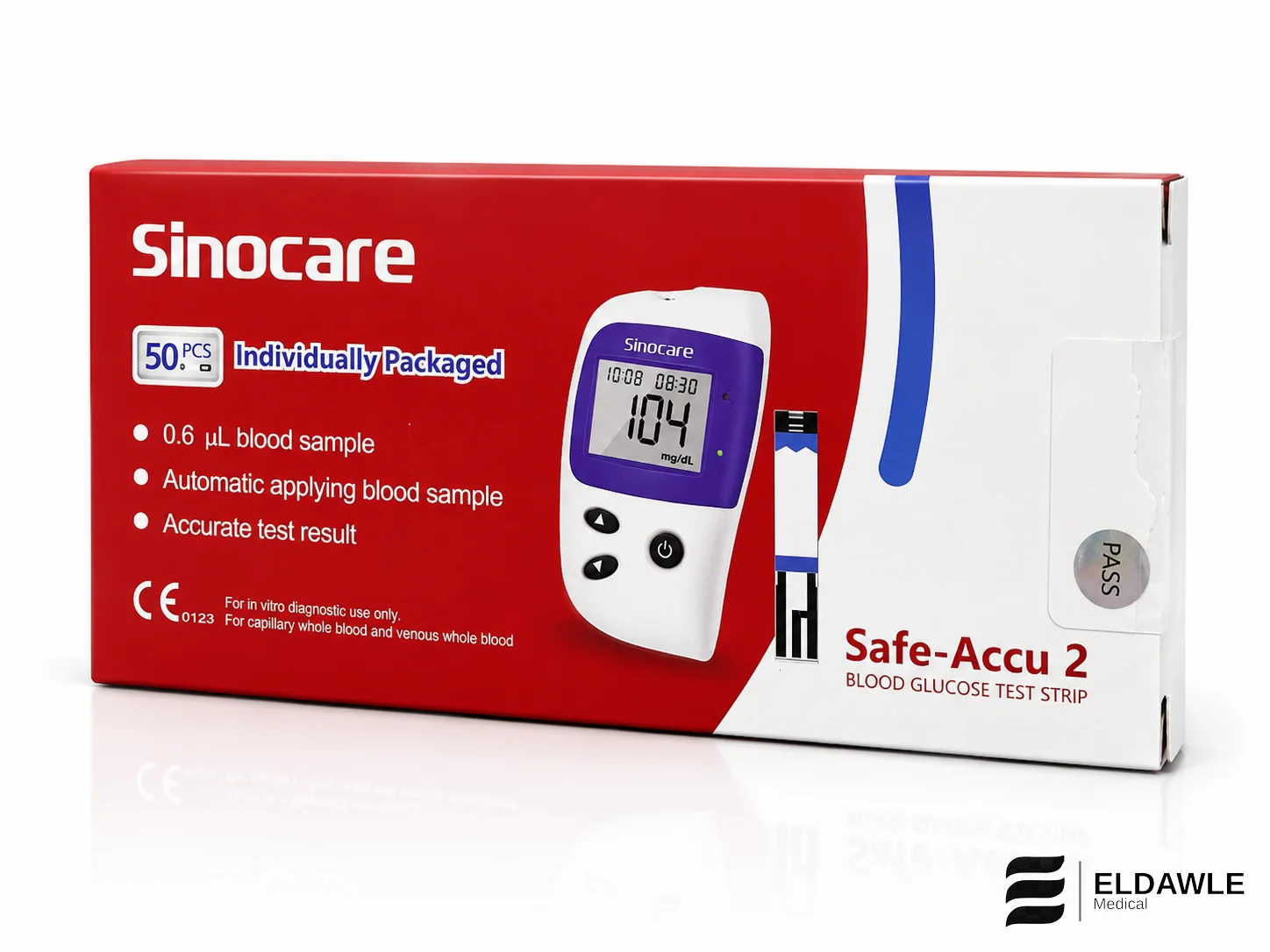 شرائط قياس السكر سينوكير سيف أكيو 2 -Sinocare Safe-Accu 2 Blood Glucose Test Strips  (50 شريط احتبار )